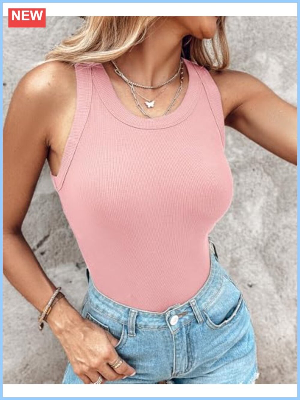 Women's Racerback Ribbed Tank Top with Built-In Bra - Picture 5 of 6